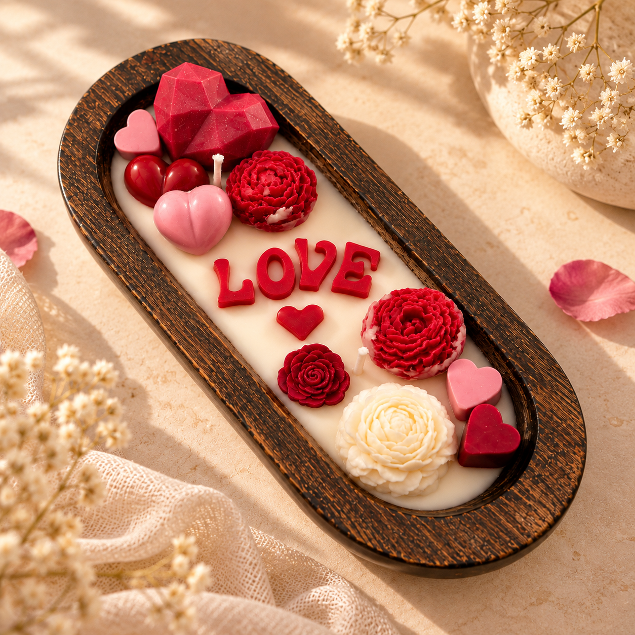 Romantic Love Wooden bowl Candle
